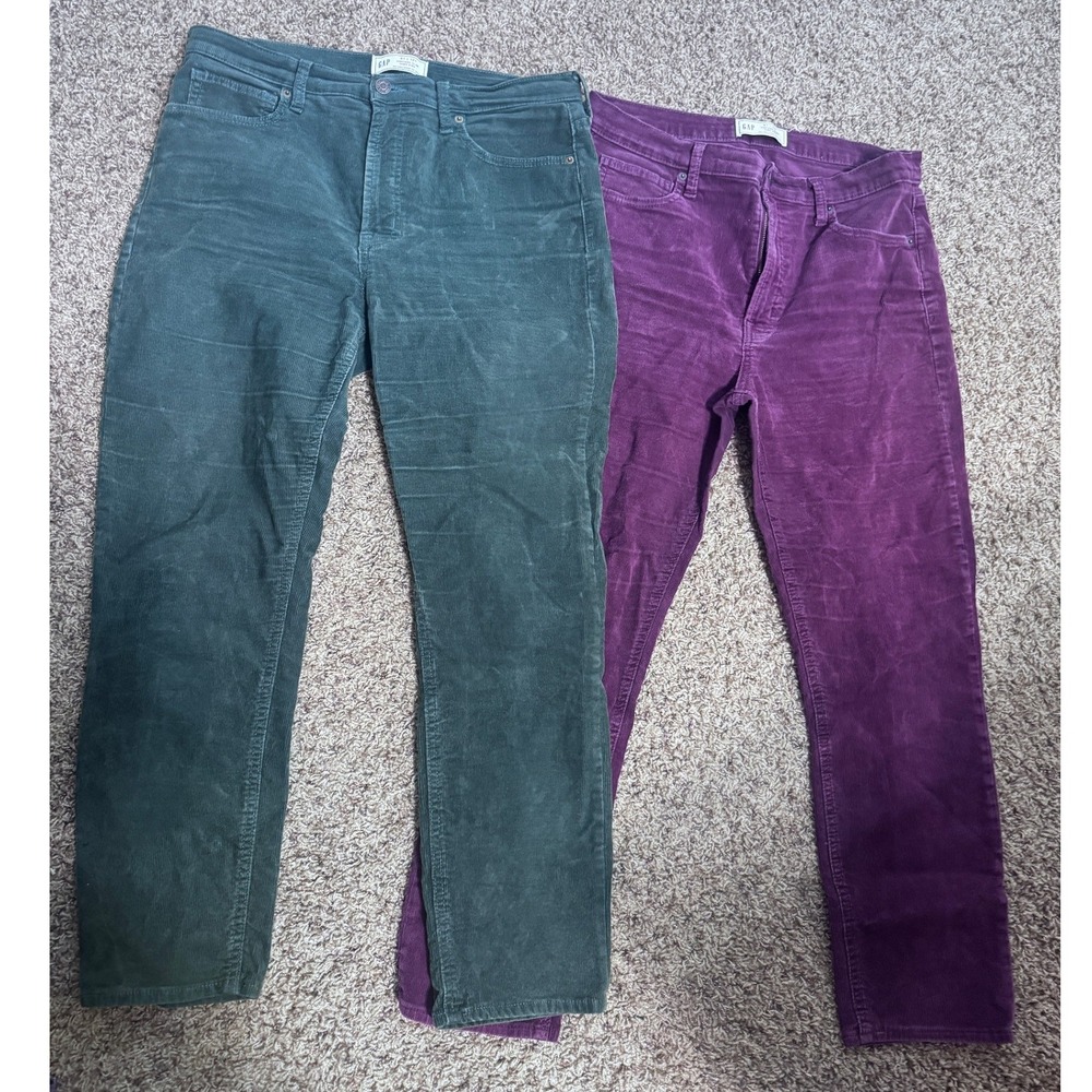 Gap womens corduroys jeans lot of 2 vintage slim burgundy & green sz 31/12